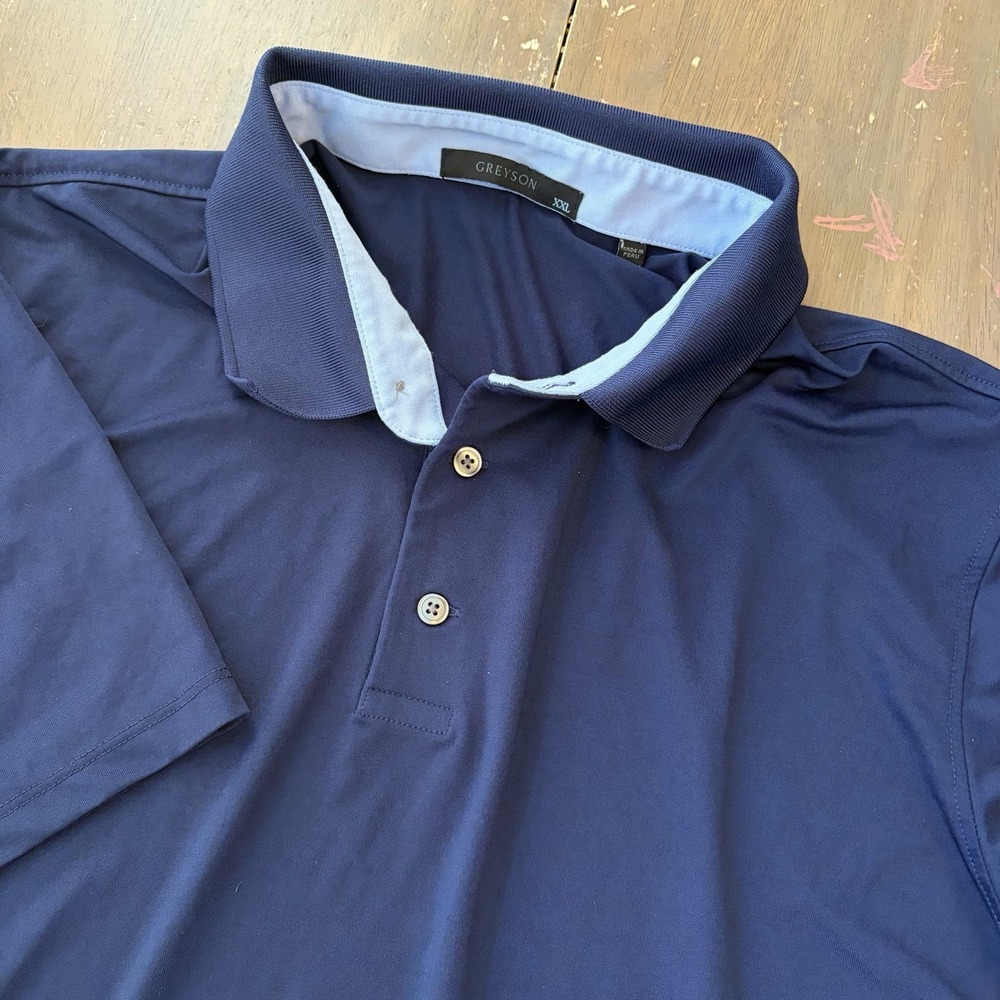Greyson Golf Polo Shirt Mens XXL Blue Performance Stretch Wolf Blue Trim